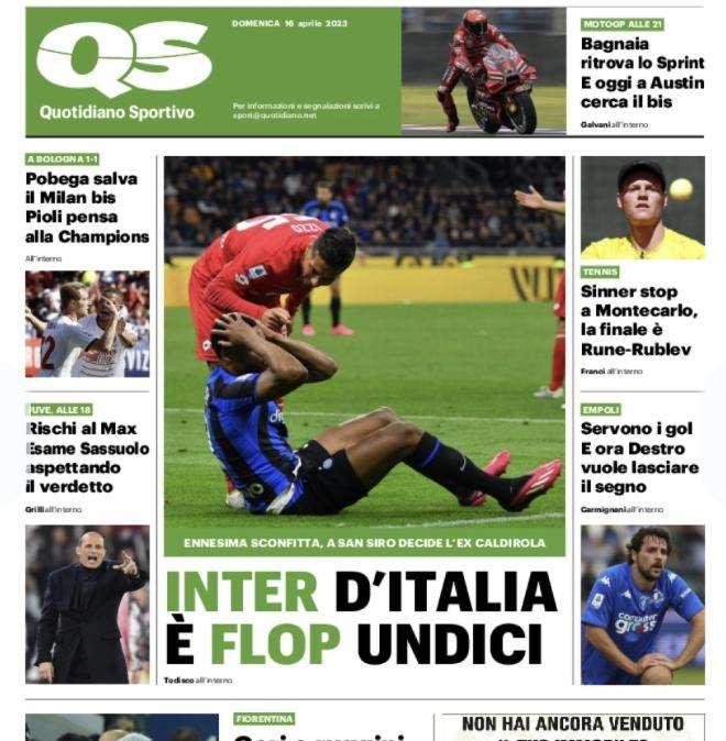 La prima pagina del QS - Quotidiano Sportivo: "Inter d'Italia, è flop undici"