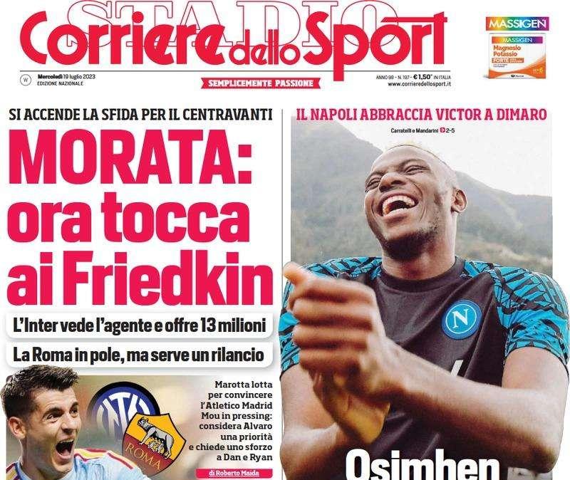 L'apertura del CorSport: "Morata: ora tocca ai Friedkin". L'Inter offre 13 milioni