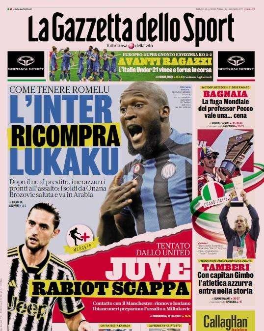 "L'Inter ricompra Lukaku": la prima pagina della Gazzetta dello Sport