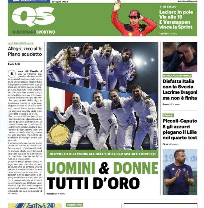 Qs in prima pagina: "Samardzic vicino all'Inter", attesa la risposta dell'Udinese 