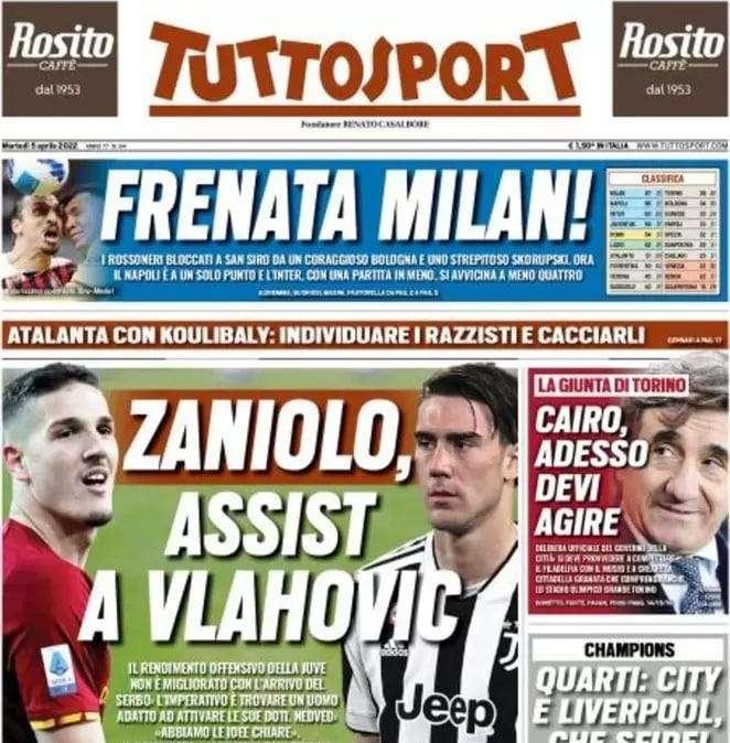 Tuttosport - "Frenata Milan: Napoli a un solo punto, Inter -4"