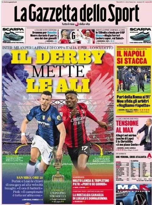 L'apertura de La Gazzetta dello Sport: "Il derby mette le ali"