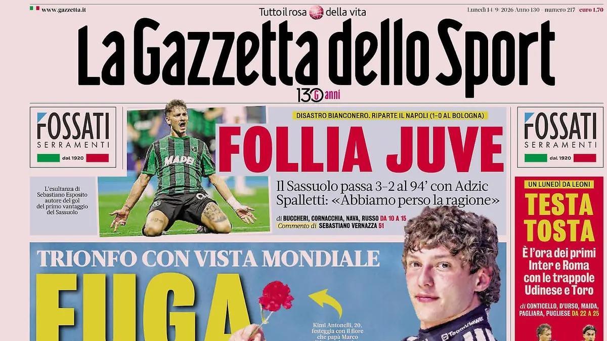 "Testa a testa, è l'ora dei primi Inter e Roma", la prima pagina della Gazzetta dello Sport