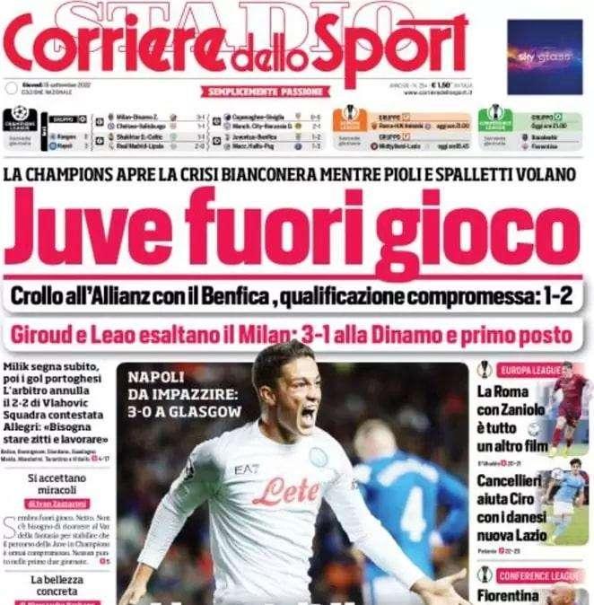 L'apertura del CorSport: "Juve fuori gioco". Qualificazione compromessa per i bianconeri