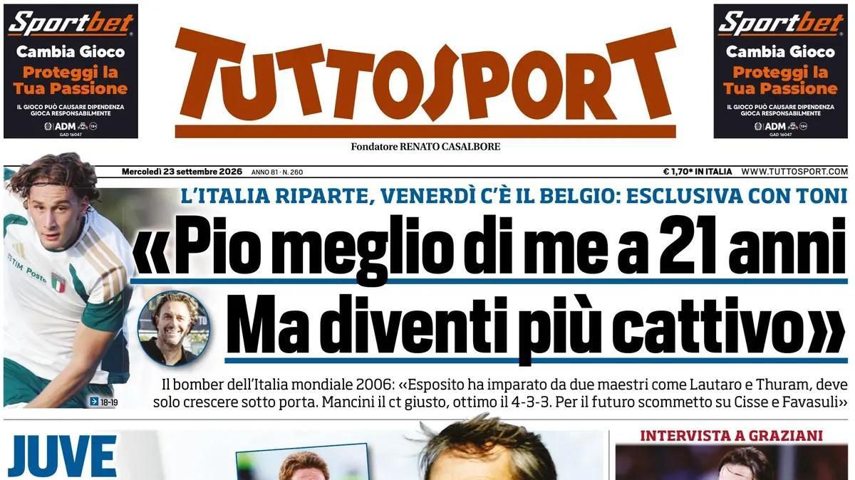 "Rivoluzione Juve per i nuovi Yildiz". Toni parla di Esposito: la prima pagina di TuttoSport