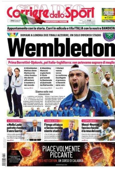 L'apertura del Corriere dello Sport: "Wembledon". A Londra due finali azzurre