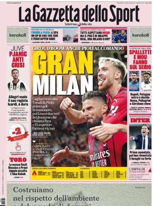 L'apertura de La Gazzetta dello Sport: "Inter, prima smontata e poi ben rimontata"