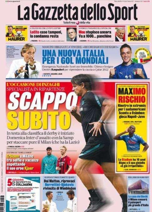 La Gazzetta dello Sport, apertura sull'Inter: "Scappo subito"