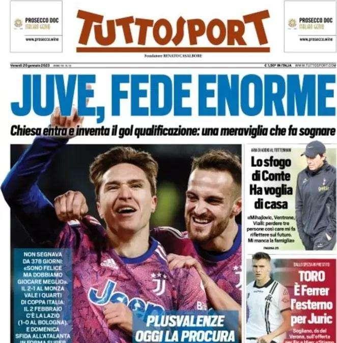 La prima pagina di Tuttosport: "Juve, Fede enorme"
