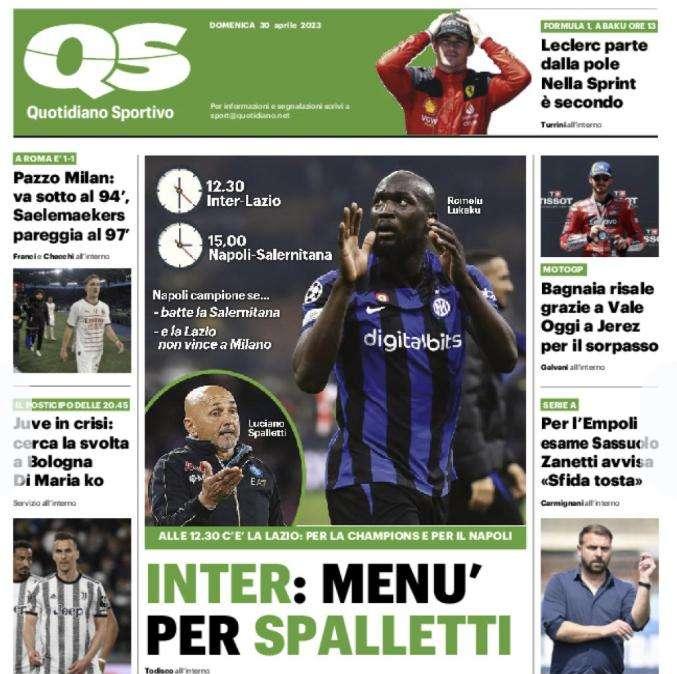 La doppia sfida incrociata tra Milano e Napoli, il QS: "Inter: menù per Spalletti"