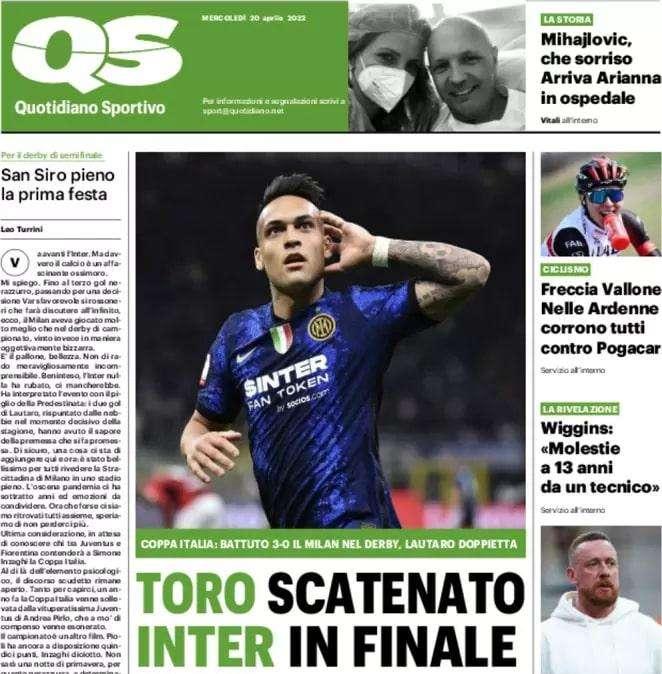 Lautaro abbatte il Milan, l'apertura del QS: "Toro scatenato, Inter in finale"