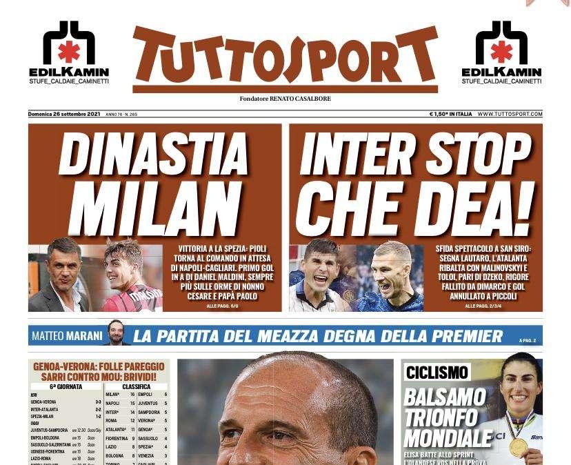 Tuttosport in prima pagina: "Inter stop, che Dea!"