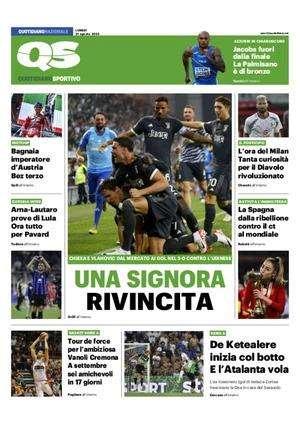 La prima pagina del QS - Quotidiano Sportivo: "Arna-Lautaro, prove di Lu-La. Ora tutto per Pavard"
