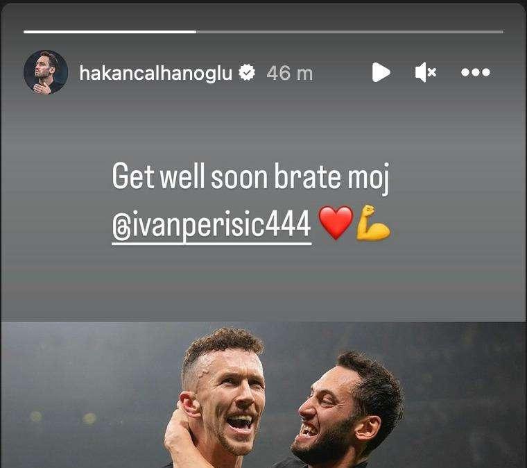 Calhanoglu e l'augurio di pronta guarigione all'ex compagno Perišić