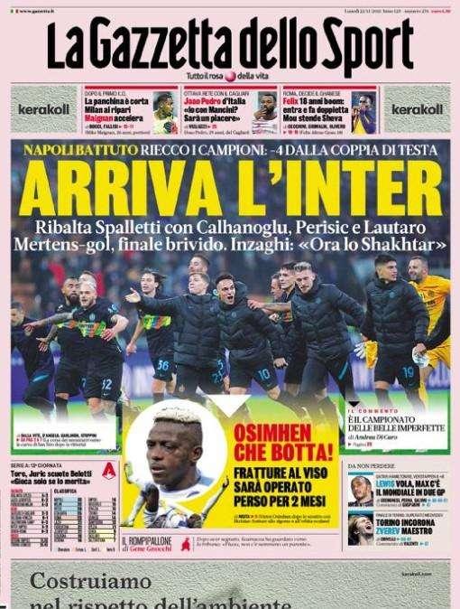L'apertura de La Gazzetta dello Sport: "Arriva l'Inter"
