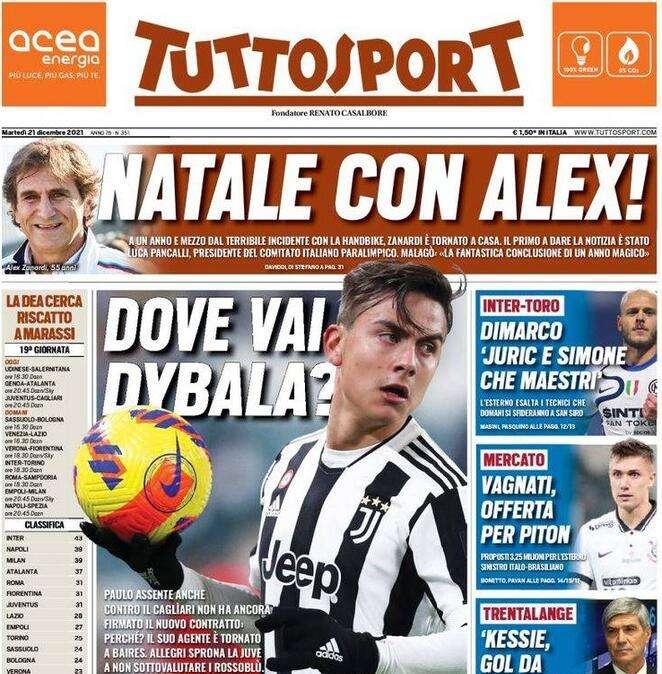 La prima pagina di Tuttosport: "Dimarco: Juric e Simone maestri"