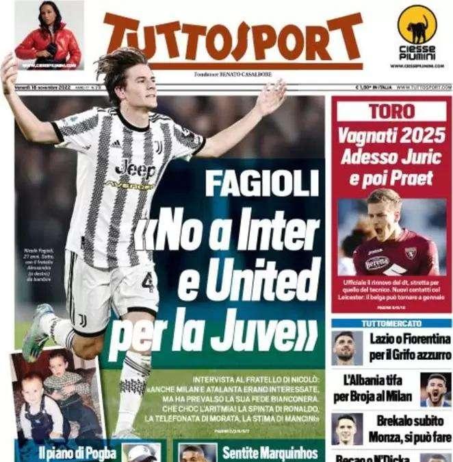 La prima pagina di Tuttosport: "Becao o N'Dicka, l'Inter oltre De Vrij"