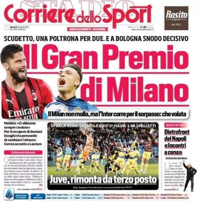 Il Corriere dello Sport in prima pagina: "Il Gran Premio di Milano"