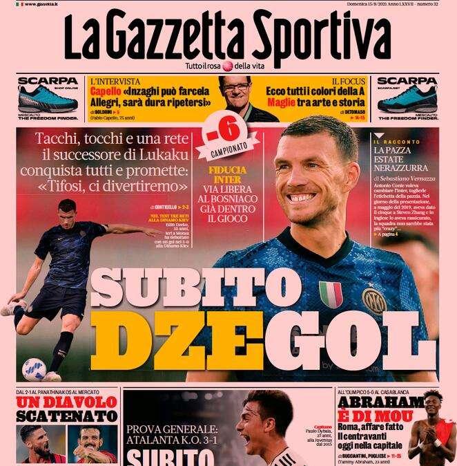 L'apertura della Gazzetta: "Subito DzeGol. Il successore di Lukaku conquista tutti