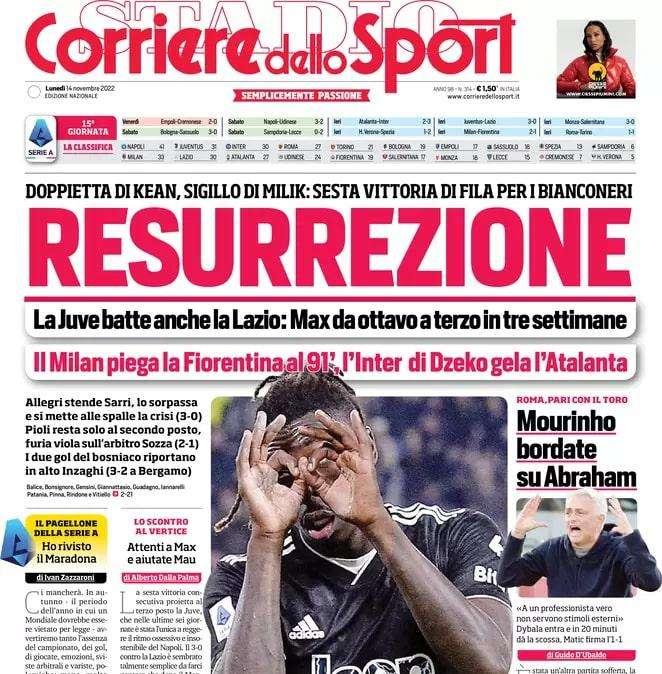 L'apertura del CorSport: "Resurrezione". La Juve batte la Lazio, Dzeko gela l'Atalanta