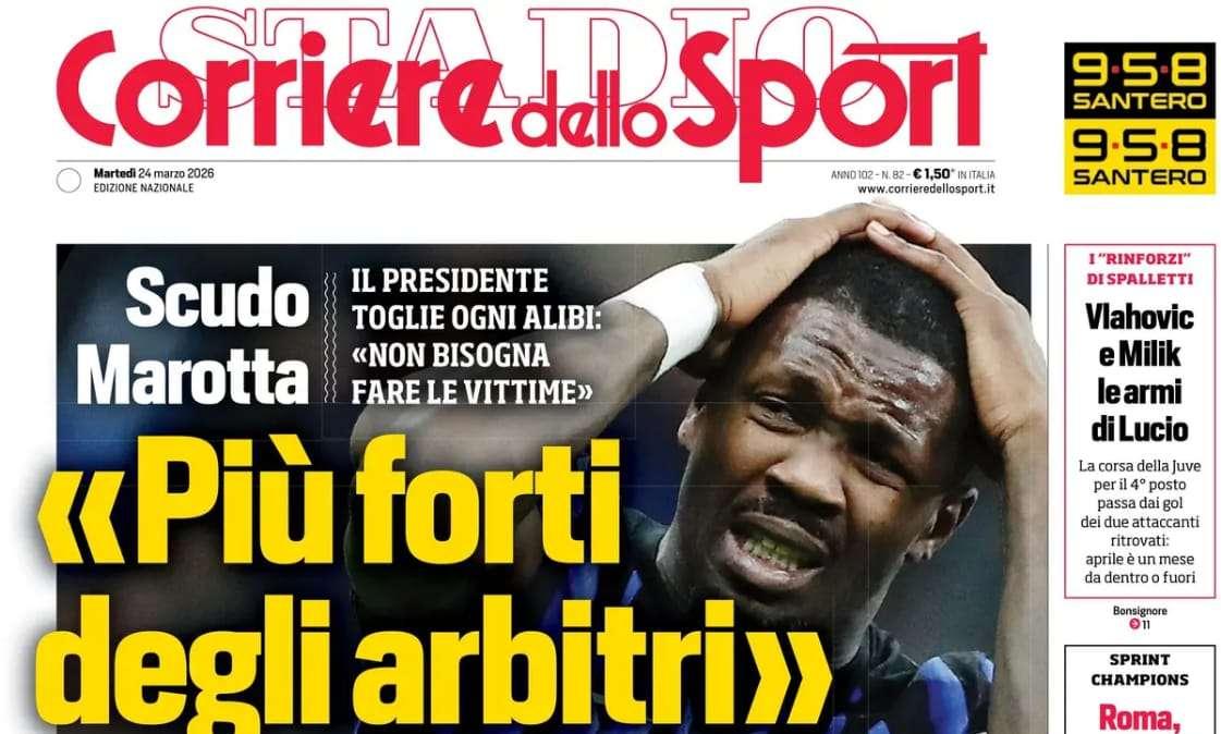 Più forti degli arbitri. L'Inter è prima a + 6, niente psicodrammi. La prima pagina del Corriere dello Sport