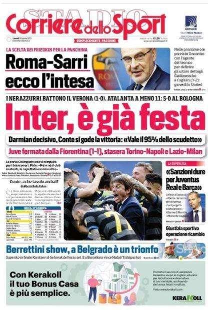 L'apertura del Corriere dello Sport: "Inter, è già festa"