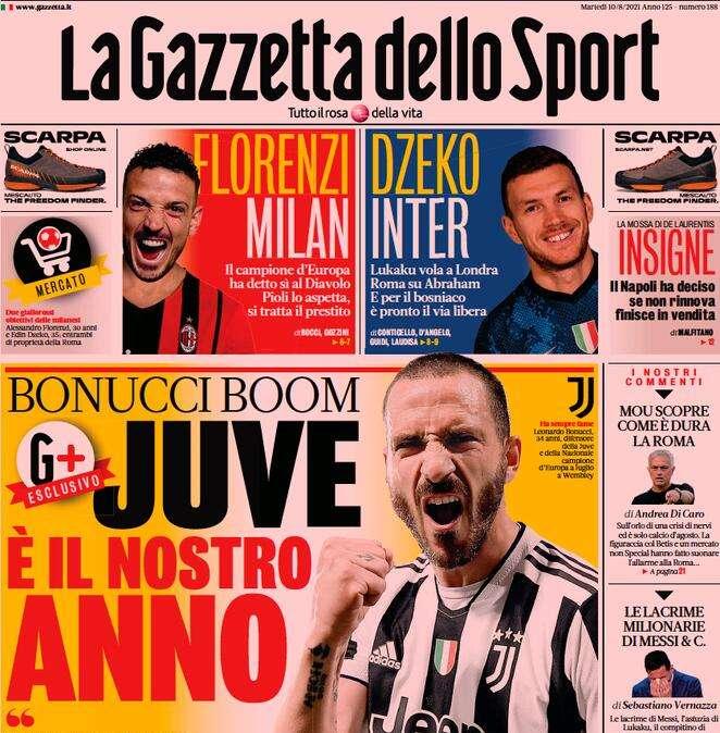 L'apertura de La Gazzetta dello Sport - Dzeko all'Inter, Lukaku vola a Londra