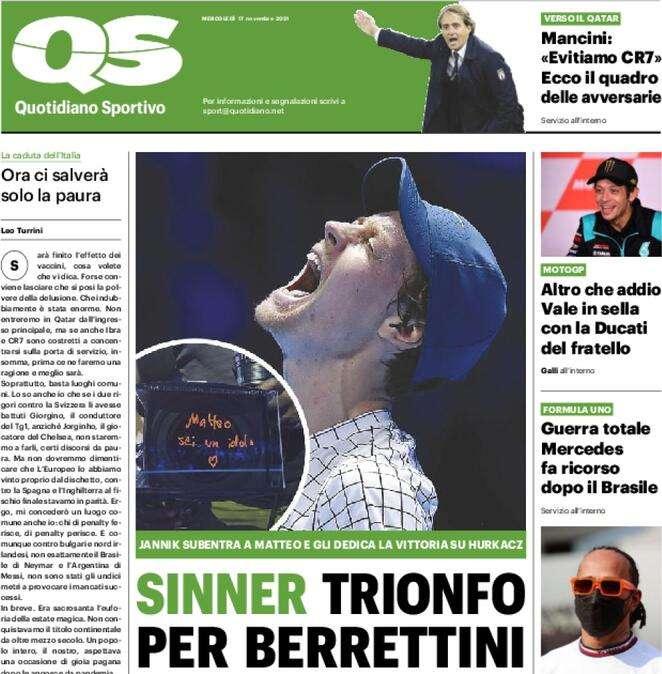 La prima pagina del QS: "L'Italia vuole evitare CR7 ai playoff"