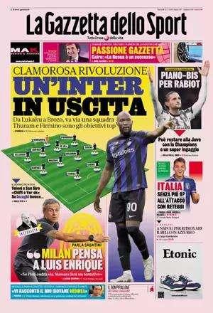 L'apertura della Gazzetta: "Clamorosa rivoluzione: un'Inter in uscita". Nel mirino Thuram e Firmino