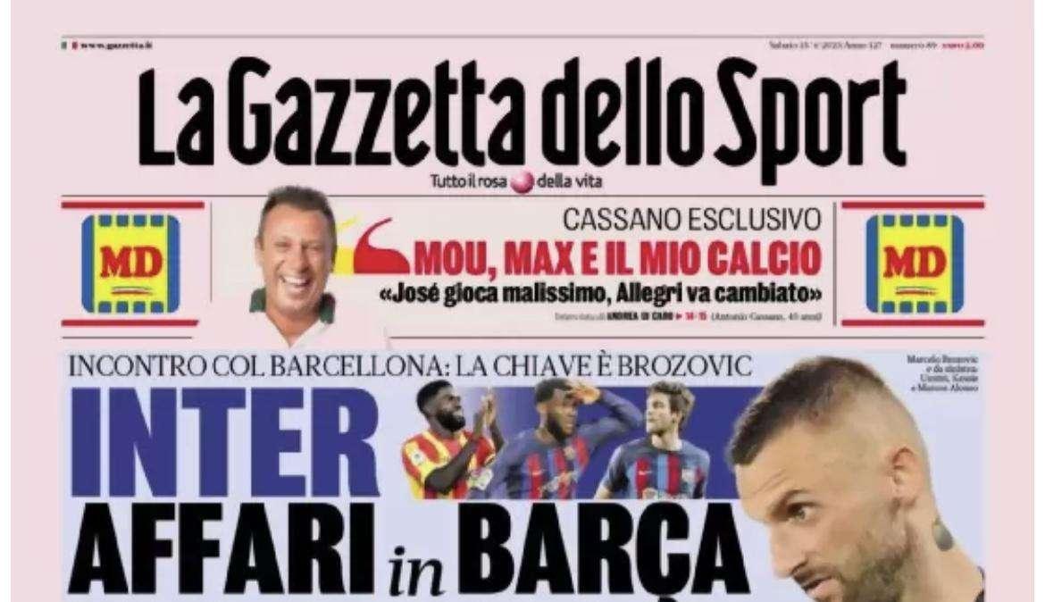 La prima pagina de La Gazzetta dello Sport: "Inter, affari in Barça"
