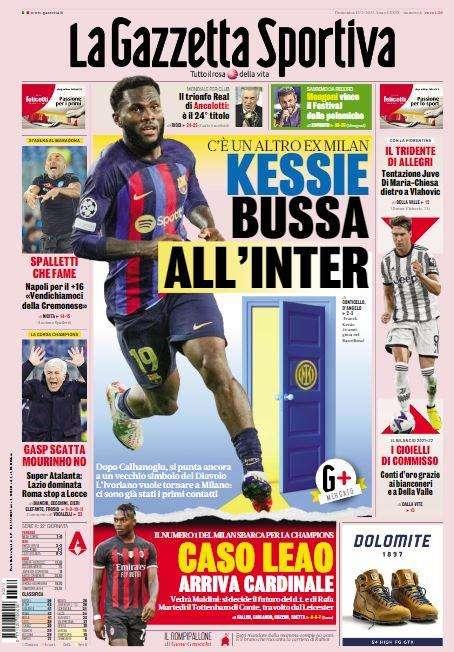 La prima pagina della Gazzetta dello Sport: "Kessie bussa all'Inter"
