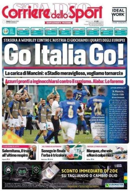 L'apertura del Corriere dello Sport "Go Italia Go!"