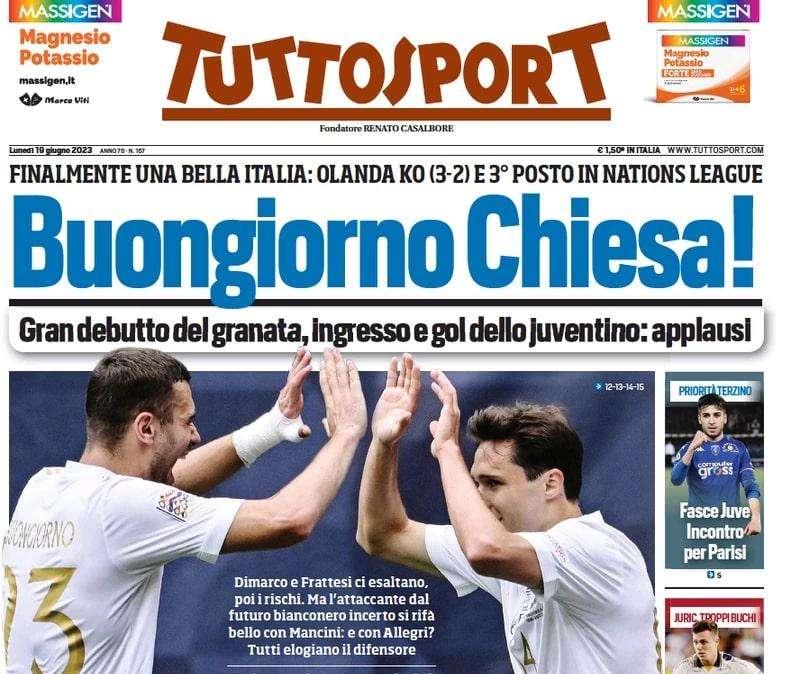 Tuttosport in prima pagina: "Lukebakio a meraviglia con Lukaku, la Juve accelera per Parisi"