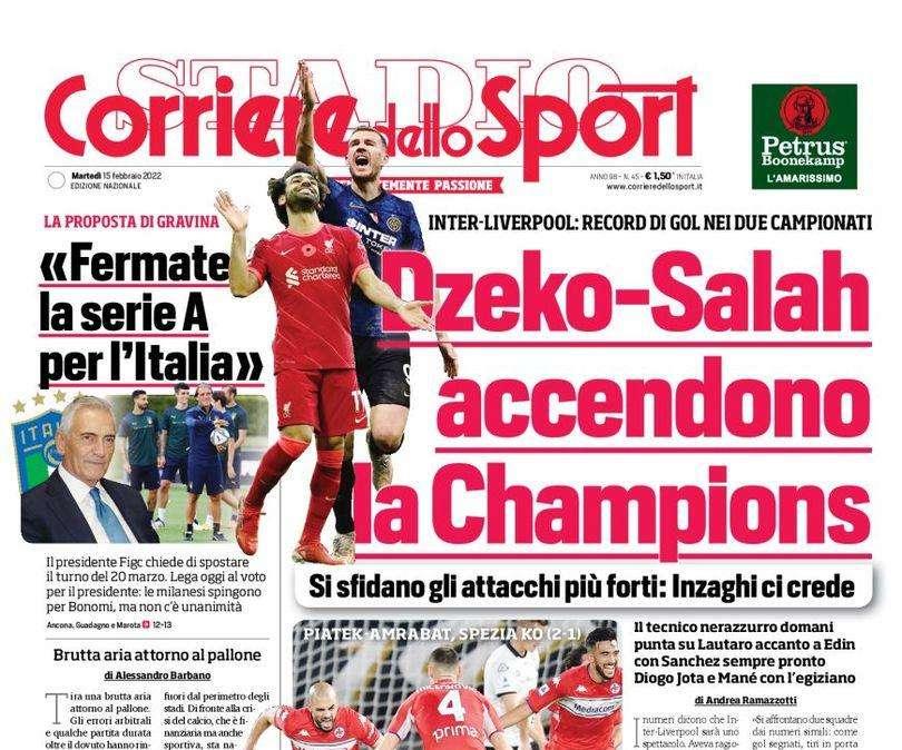L'apertura del Corriere dello Sport: "Dzeko-Salah accendono la Champions"