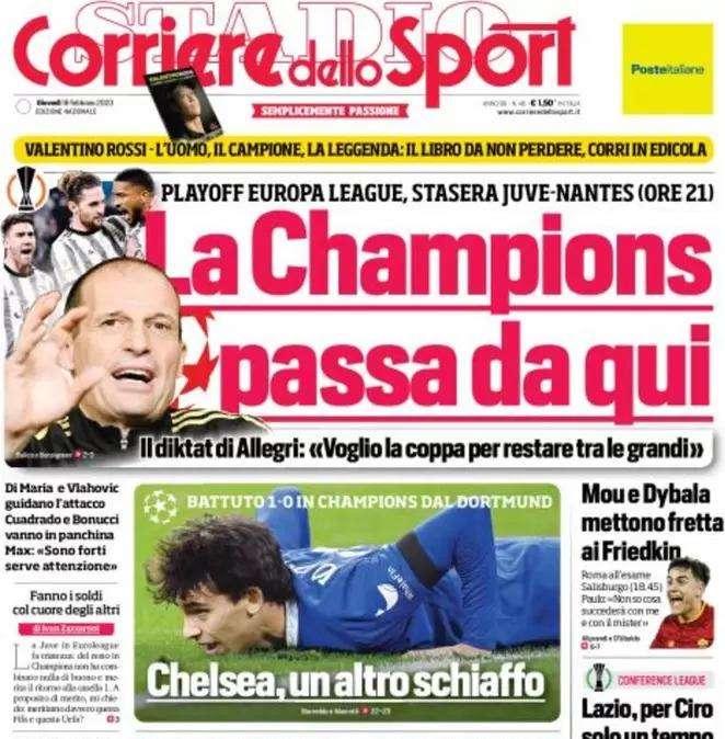 La Juve sfida il Nantes, il CorSport titola in apertura: "La Champions passa da qui"