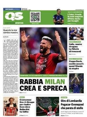 La prima pagina del QS - Quotidiano Sportivo: "L'Inter rivuole le notti magiche"