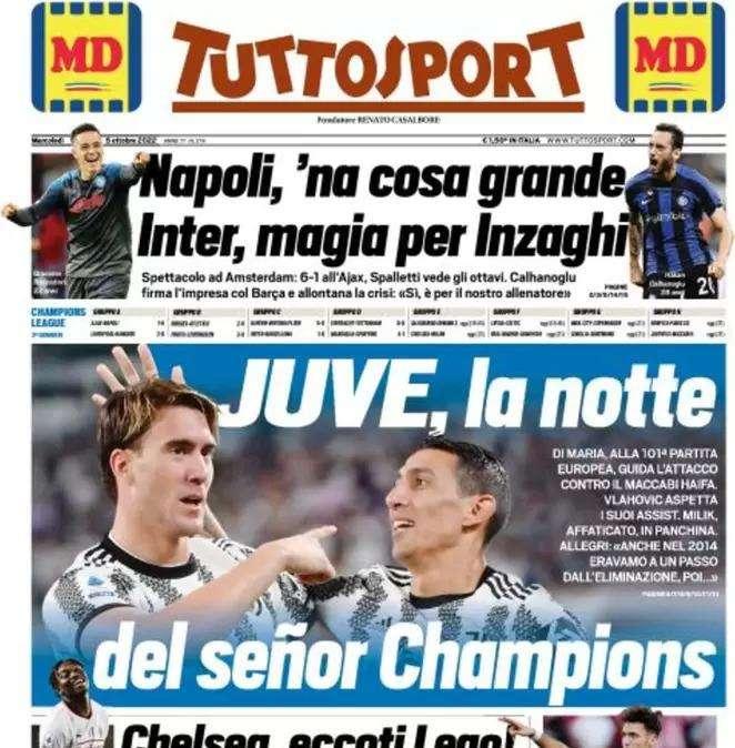 Tuttosport in taglio alto: "Napoli, 'na cosa grande. Inter, magia per Inzaghi"