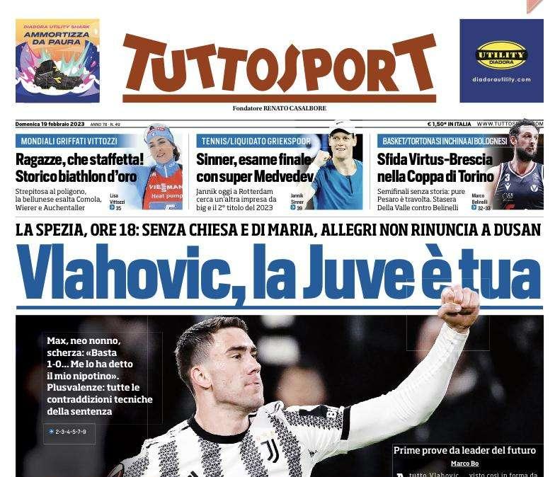 La prima pagina di Tuttosport: "Inter e Lukaku, gioia tra i brividi"