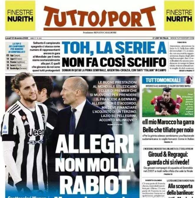 Tuttosport in apertura: "Toh, la Serie A non fa così schifo". Tanti 'italiani' in Argentina-Croazia