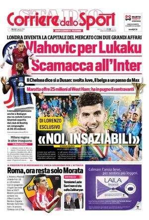 Il Corriere dello Sport in prima pagina: "Scamacca all'Inter, Marotta lo ha in pugno"
