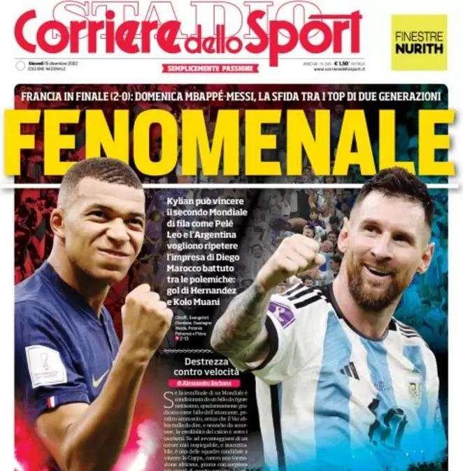 L'apertura del Corriere dello Sport: "Mbappe-Messi, sfida tra i top di due generazioni"