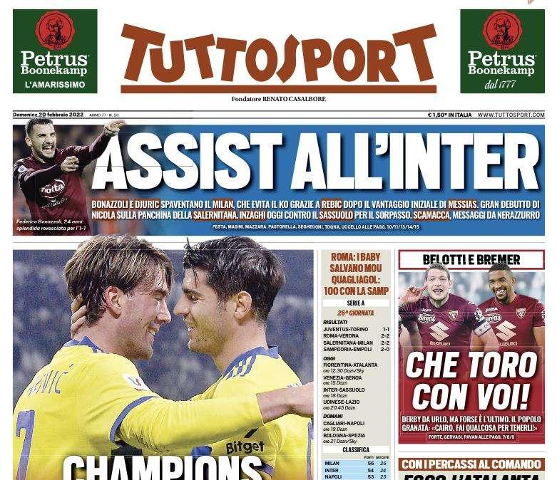 Tuttosport in prima pagina: "Assist all'Inter"