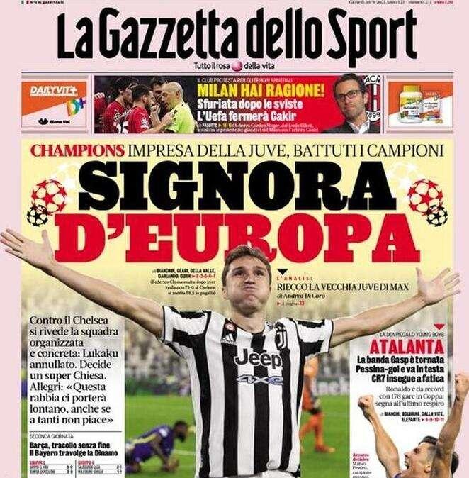 La Gazzetta dello Sport in prima pagina: "Attenta Inter, maxi buco di bilancio: servono gli euro-ricavi" 