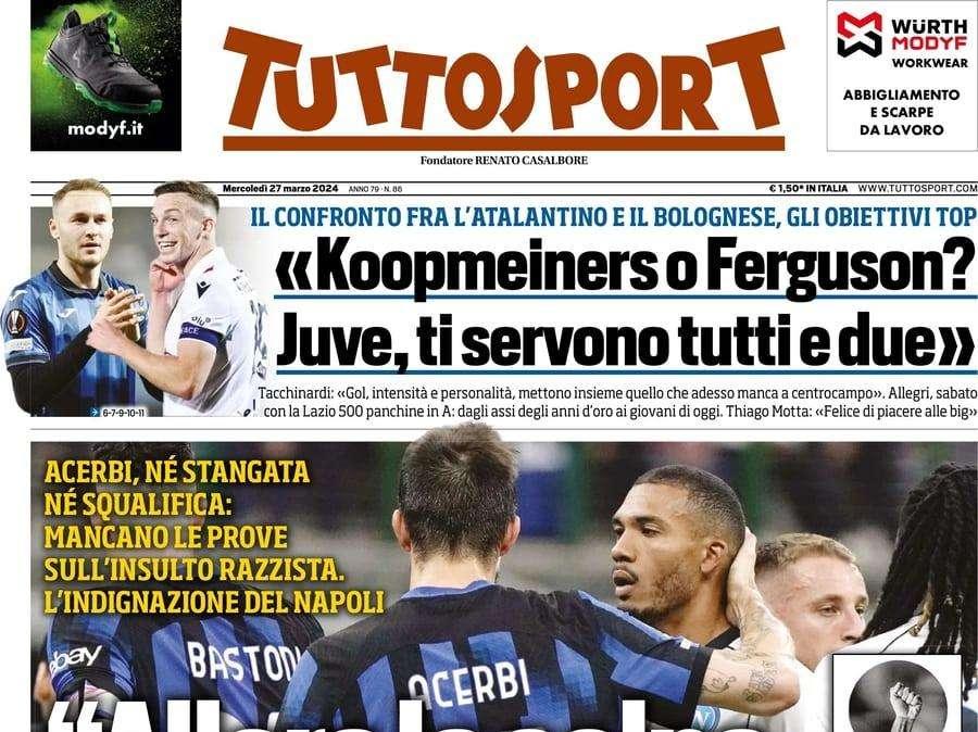 "Allora la colpa è di Juan Jesus". La prima pagina (polemica) di Tuttosport