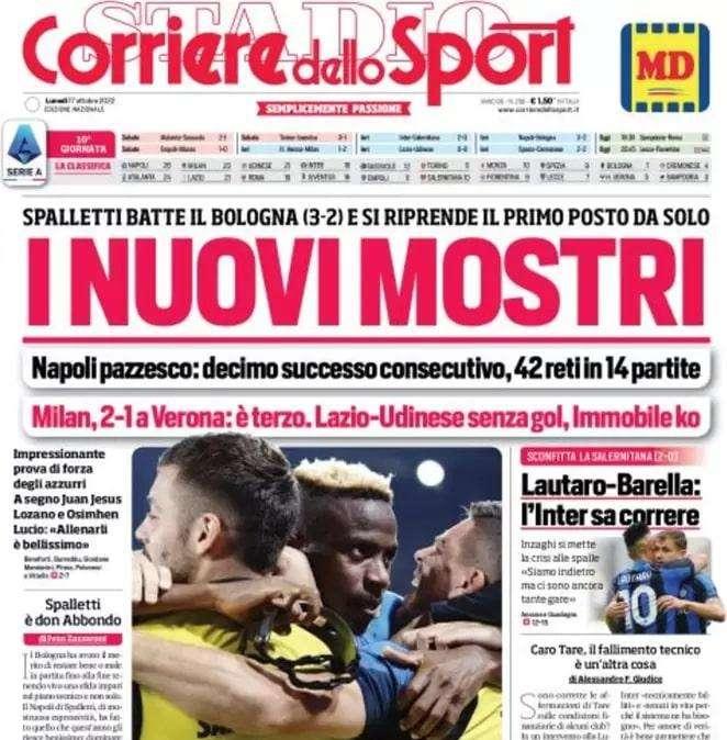 Il Corriere dello Sport in apertura: "Lautaro-Barella, l'Inter sa correre"