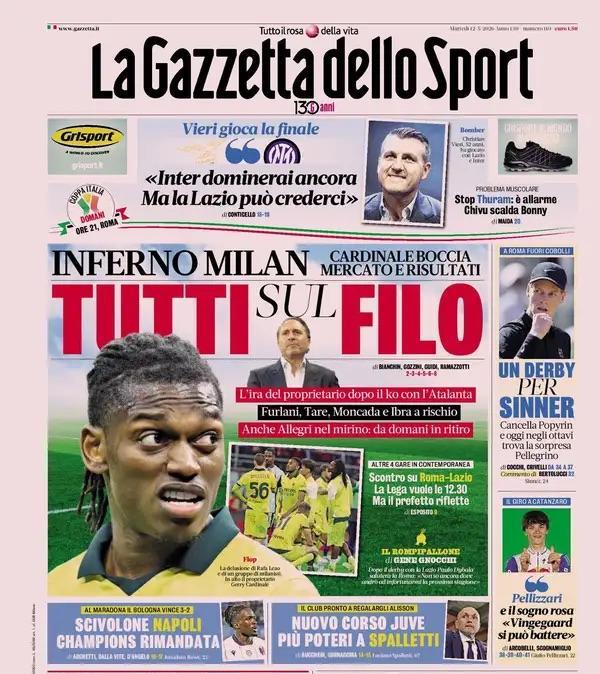 "Inferno Milan, traffico Champions, Juve affari Real", le prime pagine del 12 maggio