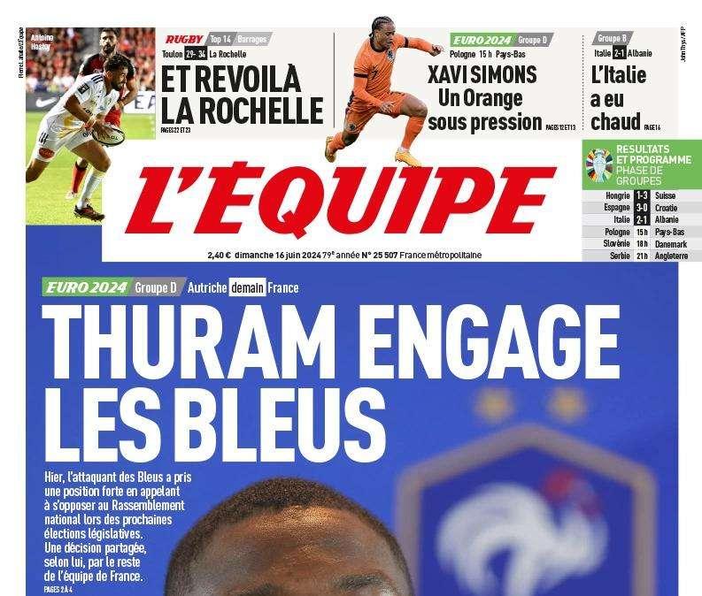 "Thuram coinvolge i Bleus". L'Equipe dedica la prima pagina al nerazzurro