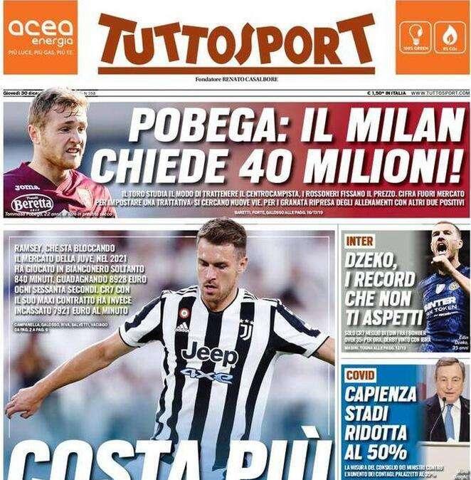 La prima pagina di Tuttosport: "Dzeko, i record che non ti aspetti"