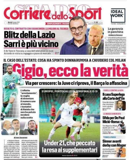 Il CorSport in apertura: "Gigio, ecco la verità". Raiola non ha inciso sulla sua scelta