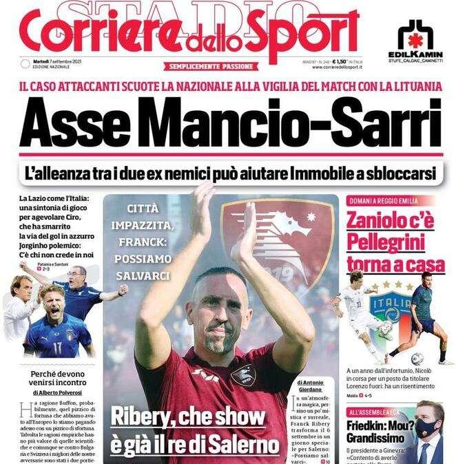  Il Corriere dello Sport in apertura: "Asse Mancio-Sarri". C'è un Immobile da sbloccare 
